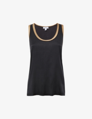 Reiss Riley Contrast-trim Stretch-silk Vest Top In Black/camel
