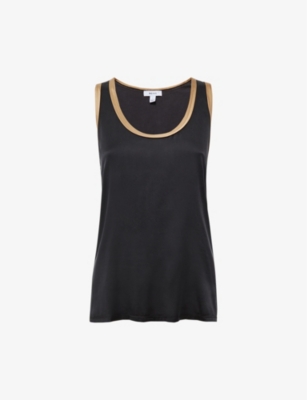 REISS REISS WOMEN'S BLACK/CAMEL RILEY CONTRAST-TRIM STRETCH-SILK VEST TOP,62681958