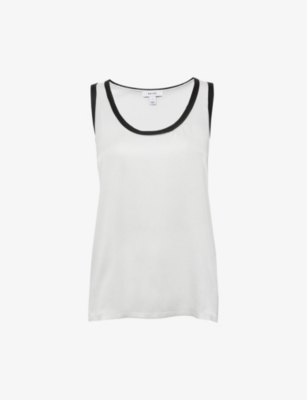 Reiss Riley Contrast-trim Stretch-silk Vest Top In Ivory/navy