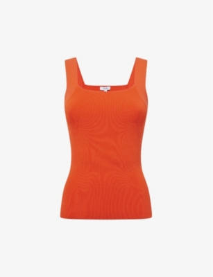 Reiss Womens Orange Tamara Square-neck Sleeveless Stretch-knit Vest