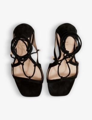 Shop Reiss Women's Black Kate Swirl-strap Heeled Leather Sandals