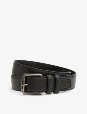 Shop Reiss Mens  Lucas Grained Leather Belt In Black