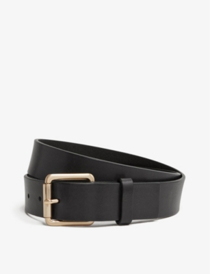 Shop Reiss Men's Black Grayson Square-buckle Leather Belt