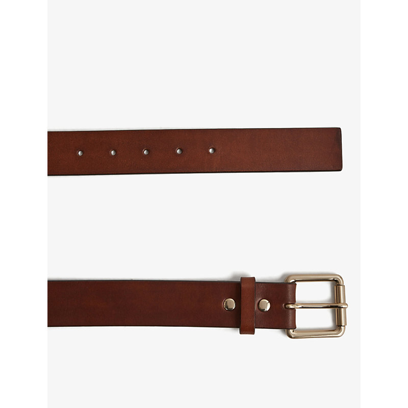 Shop Reiss Men's Tan Grayson Square-buckle Leather Belt