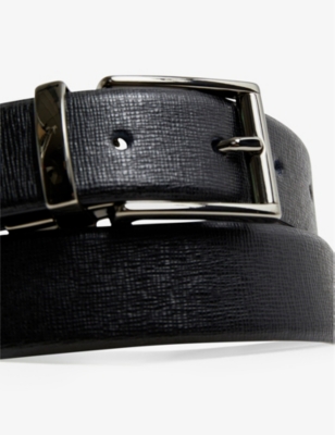 Shop Reiss Ricky Reversible Leather Buckle Belt In Black/dark Brow
