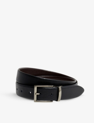 Reiss Ricky Reversible Leather Buckle Belt In Black/dark Brow