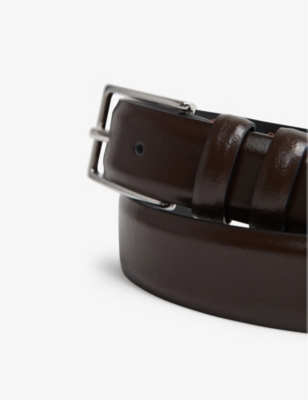 Shop Reiss Mens Chocolate Dante Adjustable-buckle Leather Belt