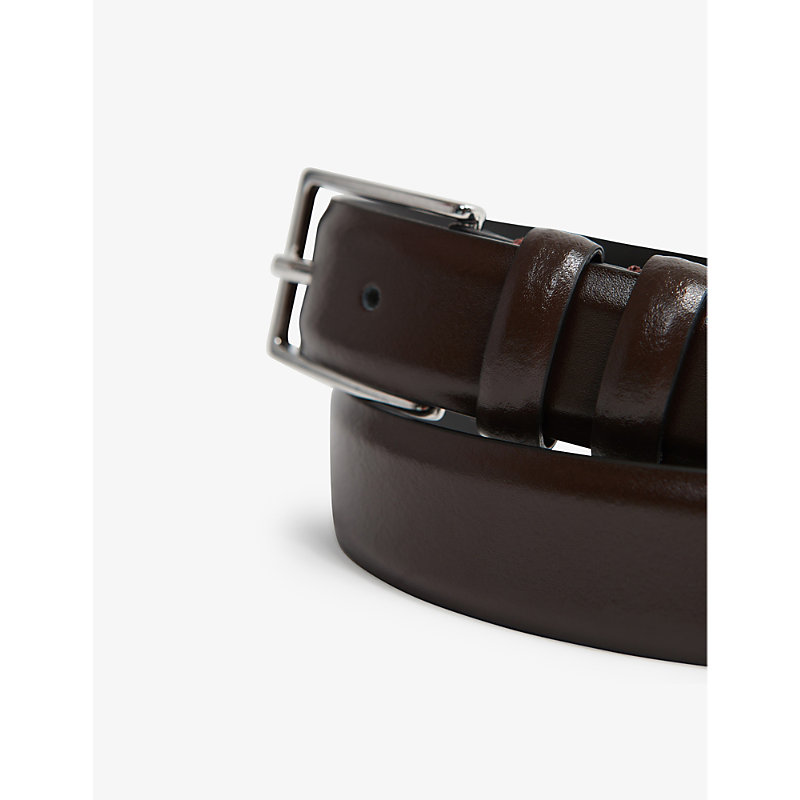 Shop Reiss Dante Adjustable-buckle Leather Belt In Chocolate