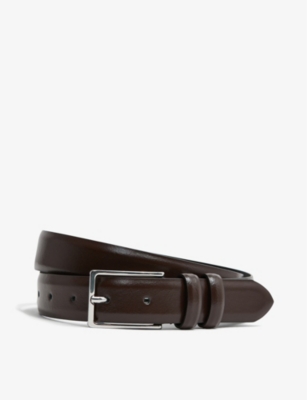 Shop Reiss Mens Chocolate Dante Adjustable-buckle Leather Belt