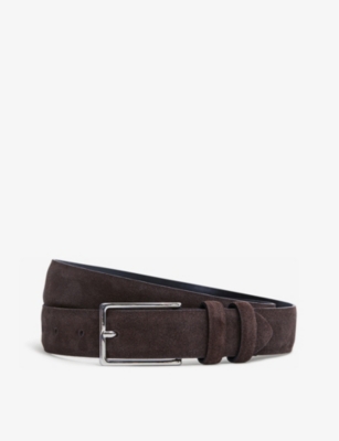 REISS REISS MEN'S CHOCOLATE DANTE ADJUSTABLE-BUCKLE SUEDE-LEATHER BELT,62685673