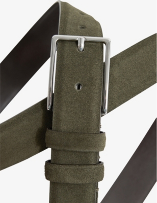 Shop Reiss Men's Khaki Dante Adjustable-buckle Suede-leather Belt