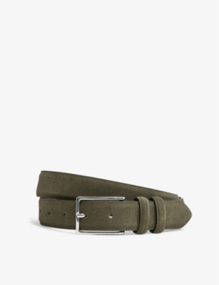 Shop Reiss Men's Khaki Dante Adjustable-buckle Suede-leather Belt