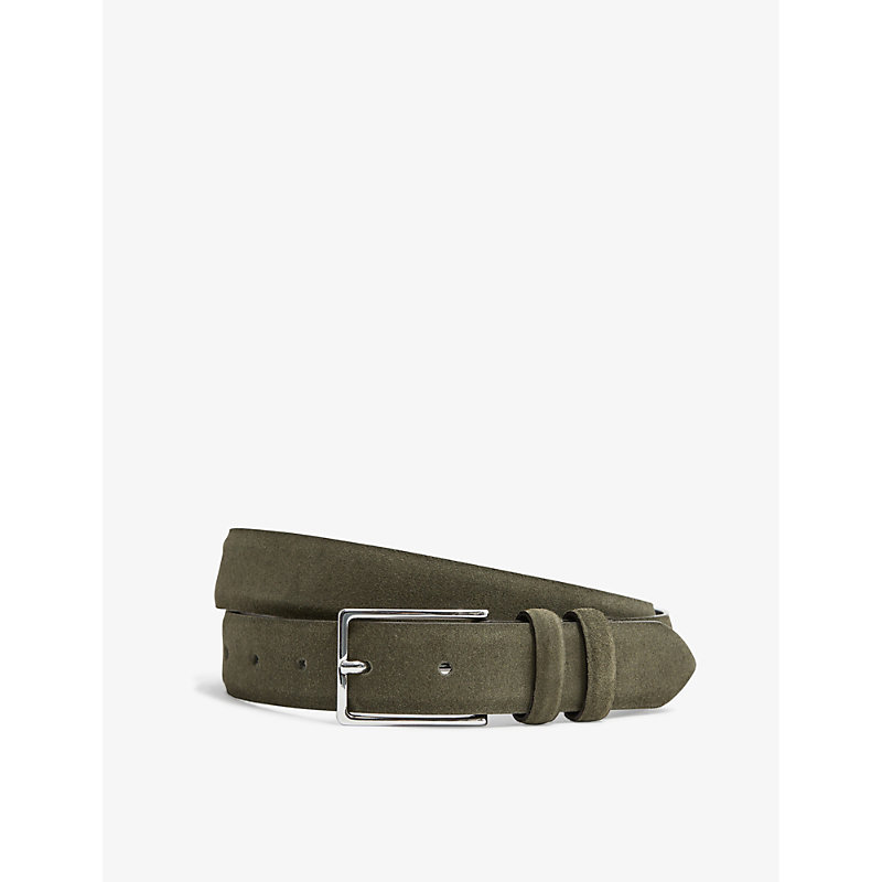 Shop Reiss Dante Adjustable-buckle Suede-leather Belt In Khaki