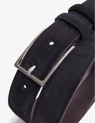 Shop Reiss Men's Navy Dante Adjustable-buckle Suede-leather Belt In Blue