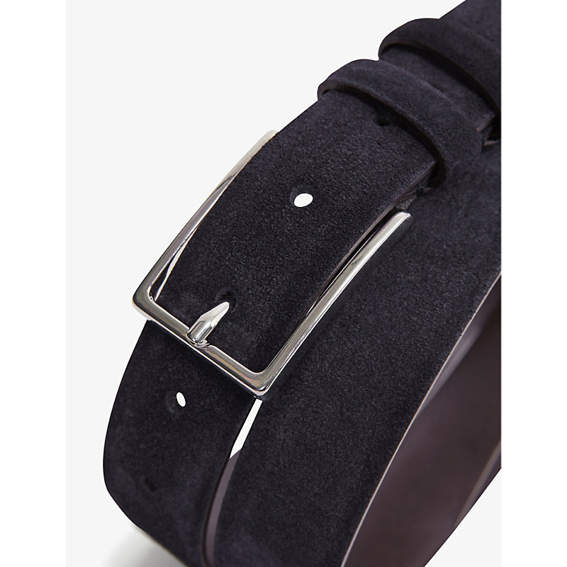 Shop Reiss Men's Navy Dante Adjustable-buckle Suede-leather Belt In Blue