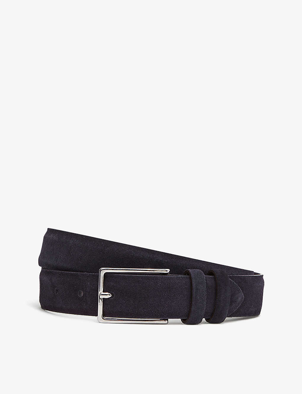 Reiss Mens Navy Dante Adjustable-buckle Suede-leather Belt
