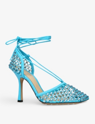 BOTTEGA VENETA Strass crystal-embellished leather and mesh sandals