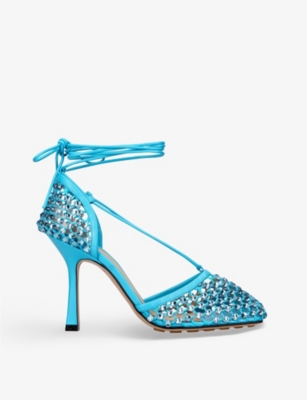 Bottega Veneta Women's Stretch Embellished Ankle Strap High Heel Pumps In Dusk