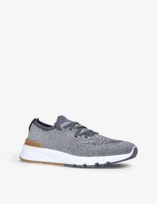 BRUNELLO CUCINELLI Brand-embossed knitted fabric trainers