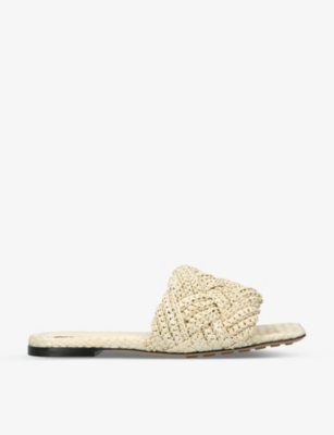 BOTTEGA VENETA: Lido Intrecciato-woven raffia heeled sandals