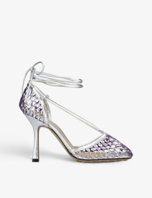 BOTTEGA VENETA: Strass leather and mesh sandals