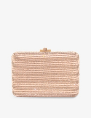 JUDITH LEIBER JUDITH LEIBER COUTURE WOMEN'S CHAMPAGNE CLASSIC SLIM SLIDE CRYSTAL-EMBELLISHED BRASS CLUTCH BAG,62691735