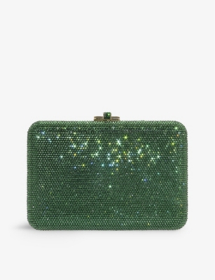 Judith Leiber Slim Slide Crystal-embellished Clutch Bag In Green