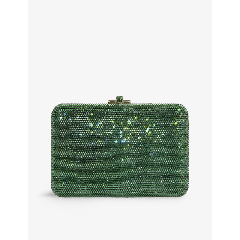 Judith Leiber Slim Slide Crystal-embellished Clutch Bag In Green