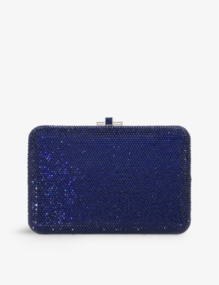 Judith Leiber Slim Slide Crystal Evening Clutch Bag In Navy