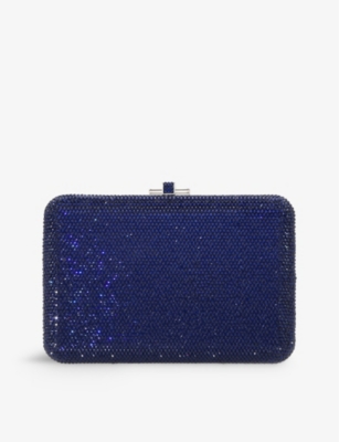 JUDITH LEIBER JUDITH LEIBER COUTURE WOMEN'S NAVY CLASSIC SLIM SLIDE CRYSTAL-EMBELLISHED BRASS CLUTCH BAG,62692138