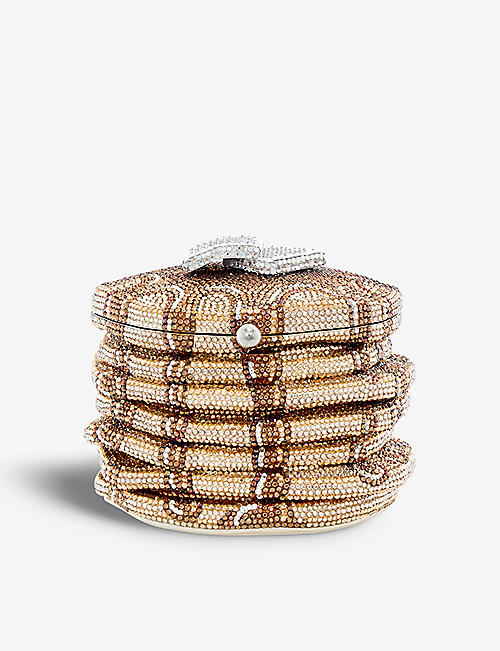 JUDITH LEIBER: Judith Leiber Couture x Iris Apfel Pancakes crystal-embellished brass clutch bag