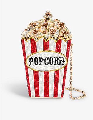 JUDITH LEIBER: Popcorn crystal-encrusted brass clutch bag