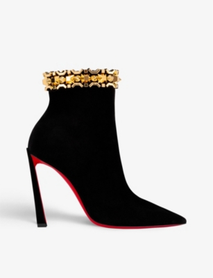Christian Louboutin Asteroispikes 100 Suede Ankle Booties Black Gold / 11