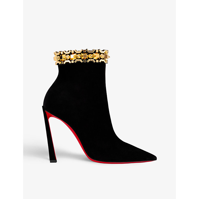 CHRISTIAN LOUBOUTIN CHRISTIAN LOUBOUTIN WOMEN'S BLACK/GOLD ASTEROISPIKES 100 LEATHER HEELED BOOTS,62698284