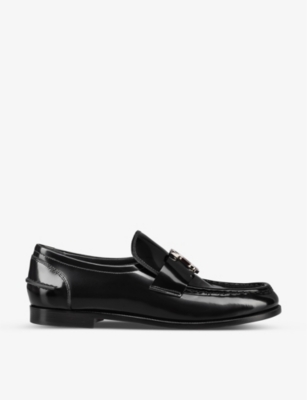 Christian Louboutin Cl Moc Embellished Glossed-leather Loafers In Black/lin Black