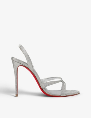 CHRISTIAN LOUBOUTIN CHRISTIAN LOUBOUTIN WOMEN'S SILVER/LIN SILVER EMILIE 100 GLITTER-EMBELLISHED LEATHER HEELED SANDALS,62699519