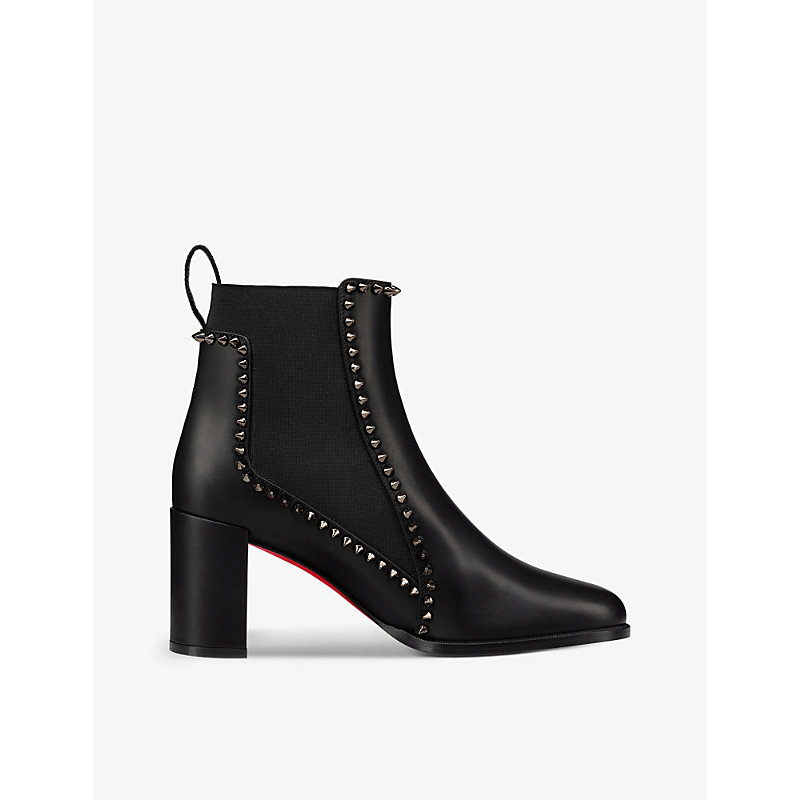 Shop Christian Louboutin Out Line Spikes 70 Leather Heeled Ankle Boots In Black