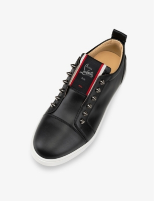 Shop Christian Louboutin Women's Black F.a.v Fique A Vontade Studded Leather Low-top Trainers
