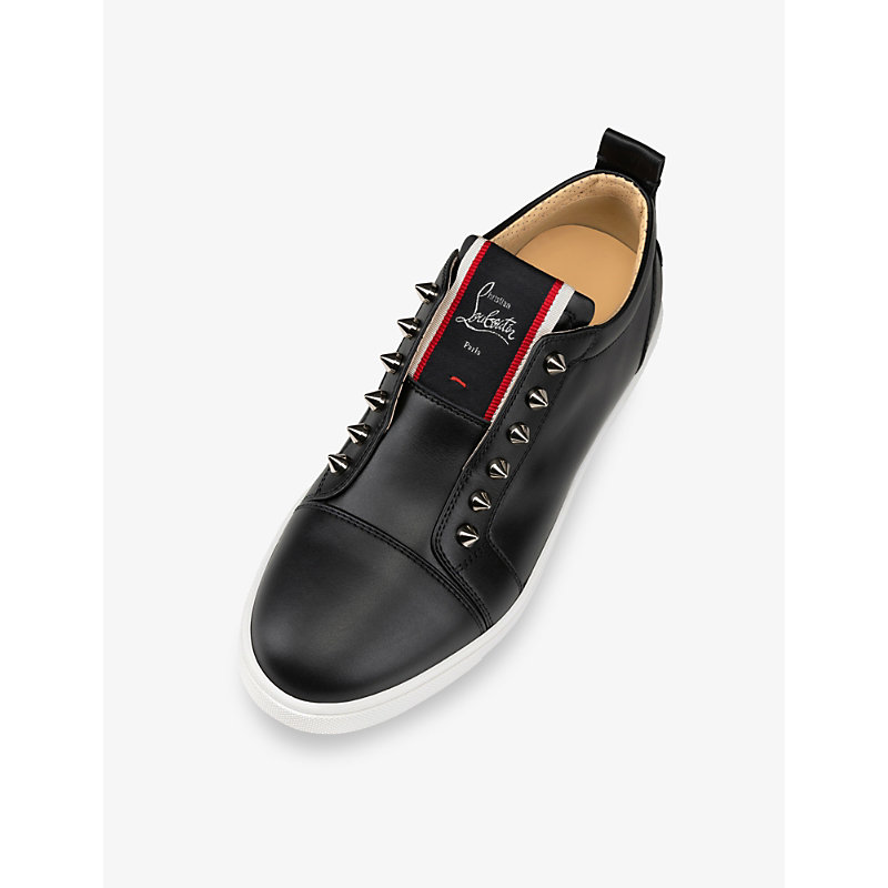 Shop Christian Louboutin Women's Black F.a.v Fique A Vontade Studded Leather Low-top Trainers