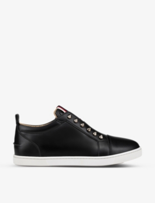 Shop Christian Louboutin Women's Black F.a.v Fique A Vontade Studded Leather Low-top Trainers