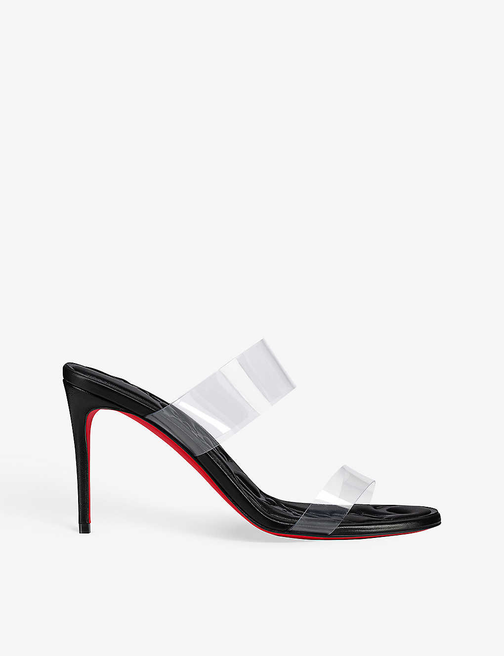 Shop Christian Louboutin Just Loubi 85 Patent-leather And Pvc Sandals In Black/lin Black