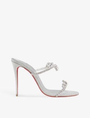 Christian Louboutin Just Queen 100 Crystal-embellished Pvc Mules In Silver/cry/lin