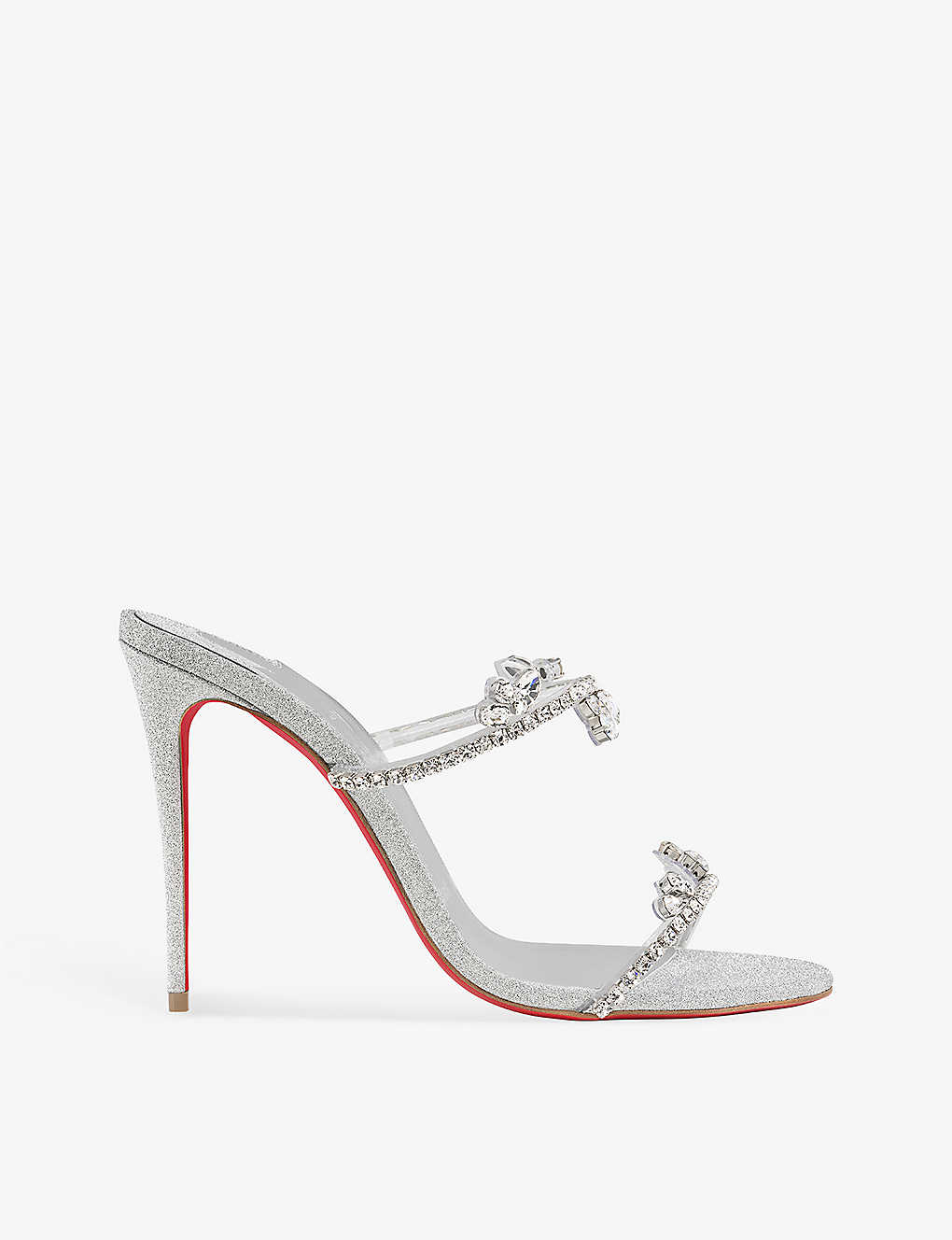 Christian Louboutin Just Queen 100 Crystal-embellished Pvc Mules In Silver/cry/lin
