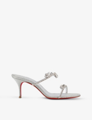 Christian Louboutin Women's Just Queen 100 Embellished Sandals - Silver - Size 7