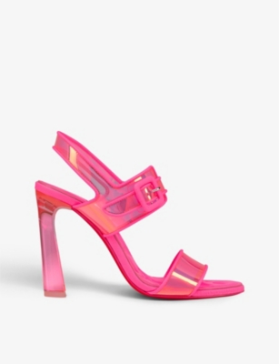 CHRISTIAN LOUBOUTIN CHRISTIAN LOUBOUTIN WOMEN'S FLUO PINK LOUBI DUNISS 100 PVC AND LEATHER HEELED SANDALS,62706132