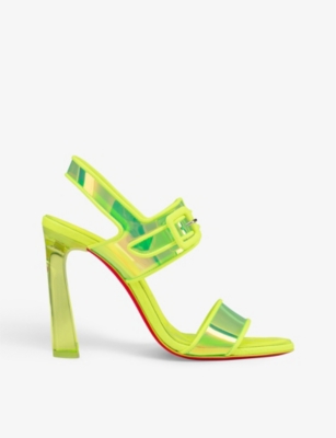 CHRISTIAN LOUBOUTIN CHRISTIAN LOUBOUTIN WOMEN'S FLUO YELLOW LOUBI DUNISS 100 PVC AND LEATHER HEELED SANDALS,62706255