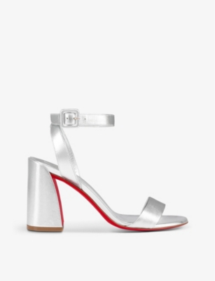 Shop Christian Louboutin Women's Silver/lin Silver Miss Sabina 85 Metallic-leather Heeled Sandals