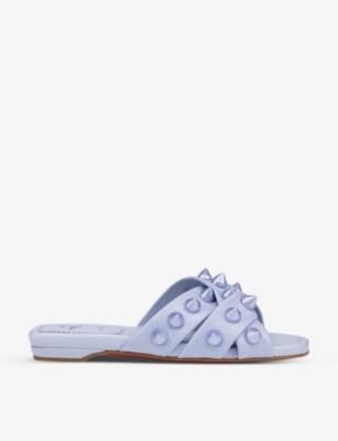 Christian Louboutin Criss-cross Straps Flat Leather Sandals In Skylight/lin