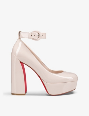 Shop Christian Louboutin Women's Leche/lin Leche Movida Strap 130 Leather Platform Sandals In Nude (lingerie)