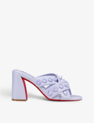 Christian Louboutin Spika Club Caged Red Sole Mule Sandals In Skylight/lin